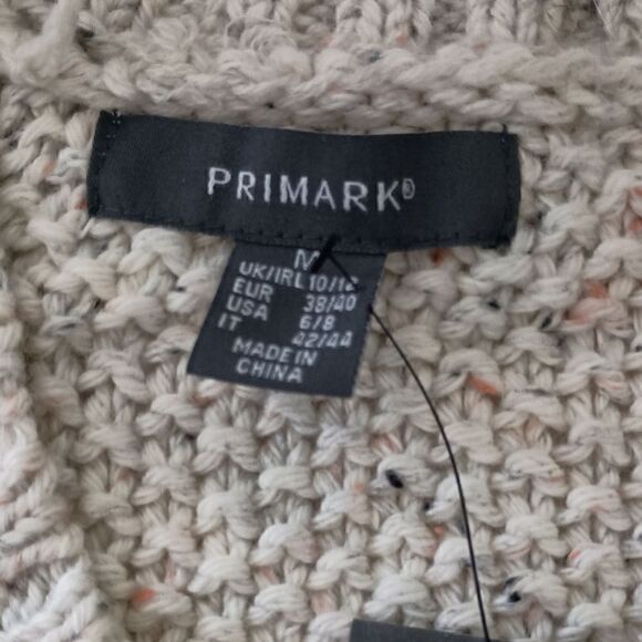 Primark Fisherman Sweater Sz M Cable Knit NEW Cozy Beige Oatmeal Chunky V Neck - Picture 10 of 16